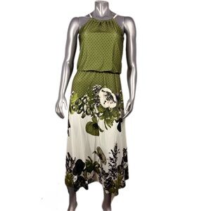 Lily by Firmiana | Olive & Cream Floral Blouson Maxi Dress